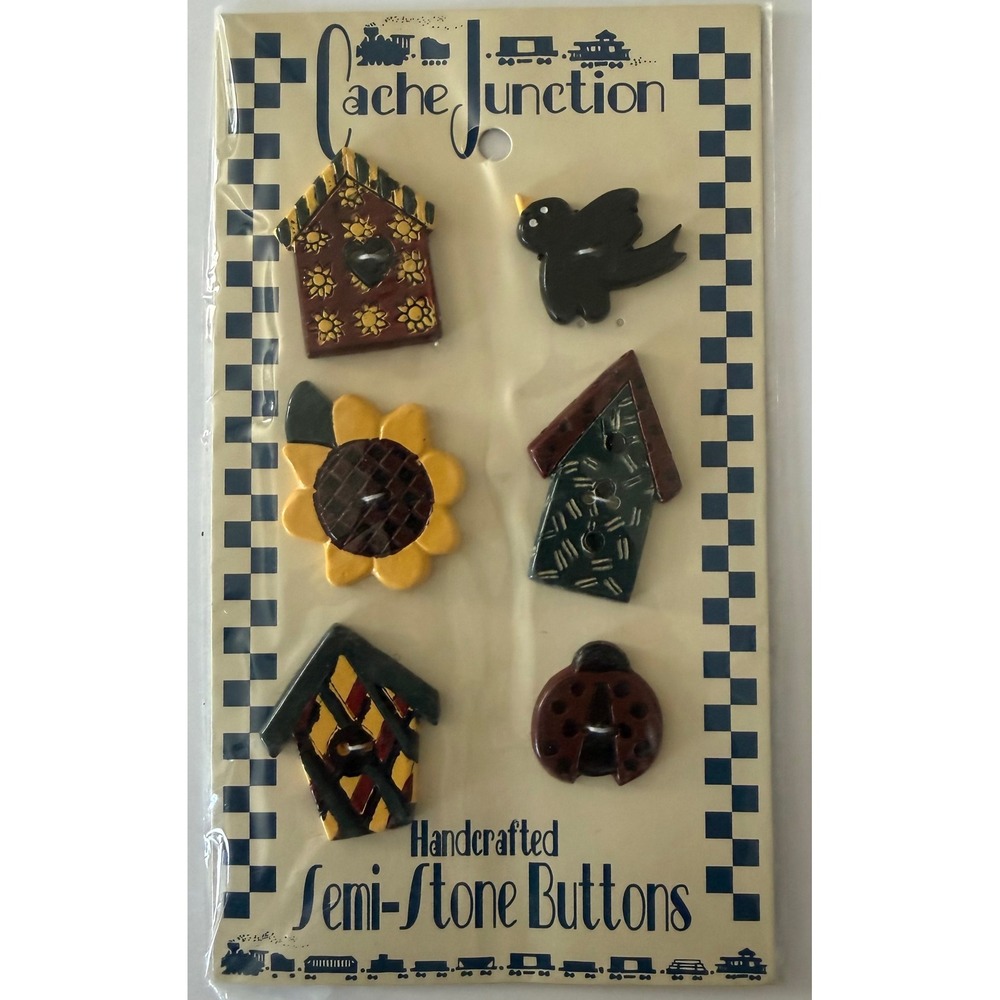 Cache Junction Semi Stone Buttons Handcrafted Bird Sunflower Birdhouse N-703‎